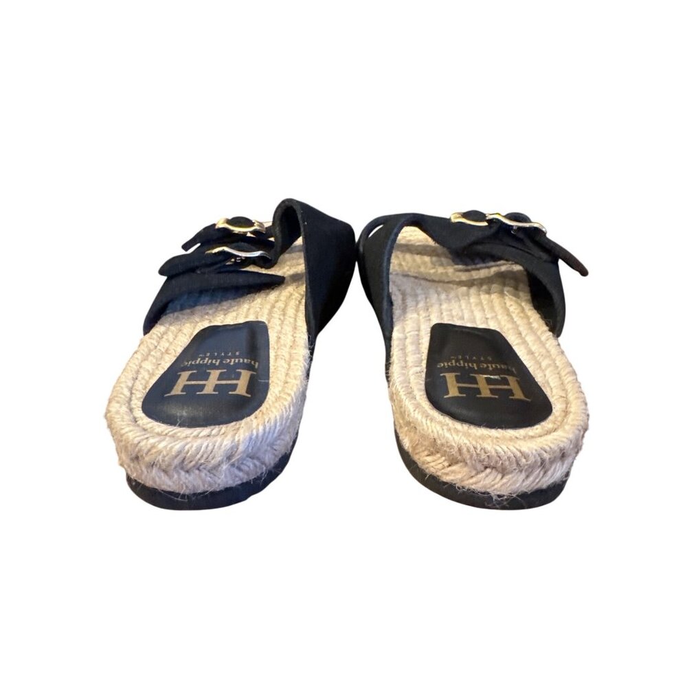 Haute Hippie Nikki Sandals Black Suede Espadrille Slide Buckle Straps Women 10M - Picture 8 of 10